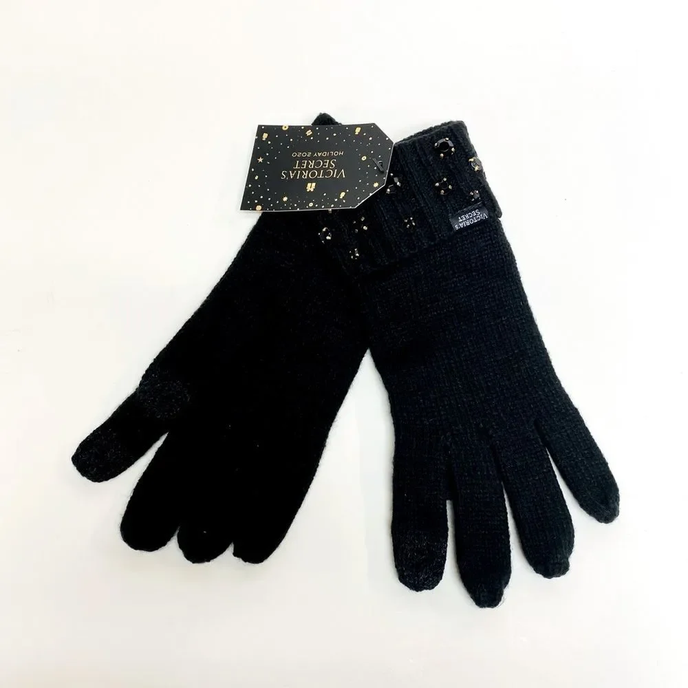 New Victoria’s Secret Touch Screen Gloves Knit Luxe Gem Holiday 2020 Rhinestone
